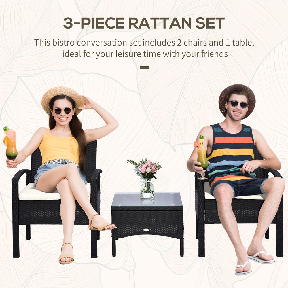Outsunny 2 Seater Rattan Bistro Set, Steel-Black - anydaydirect
