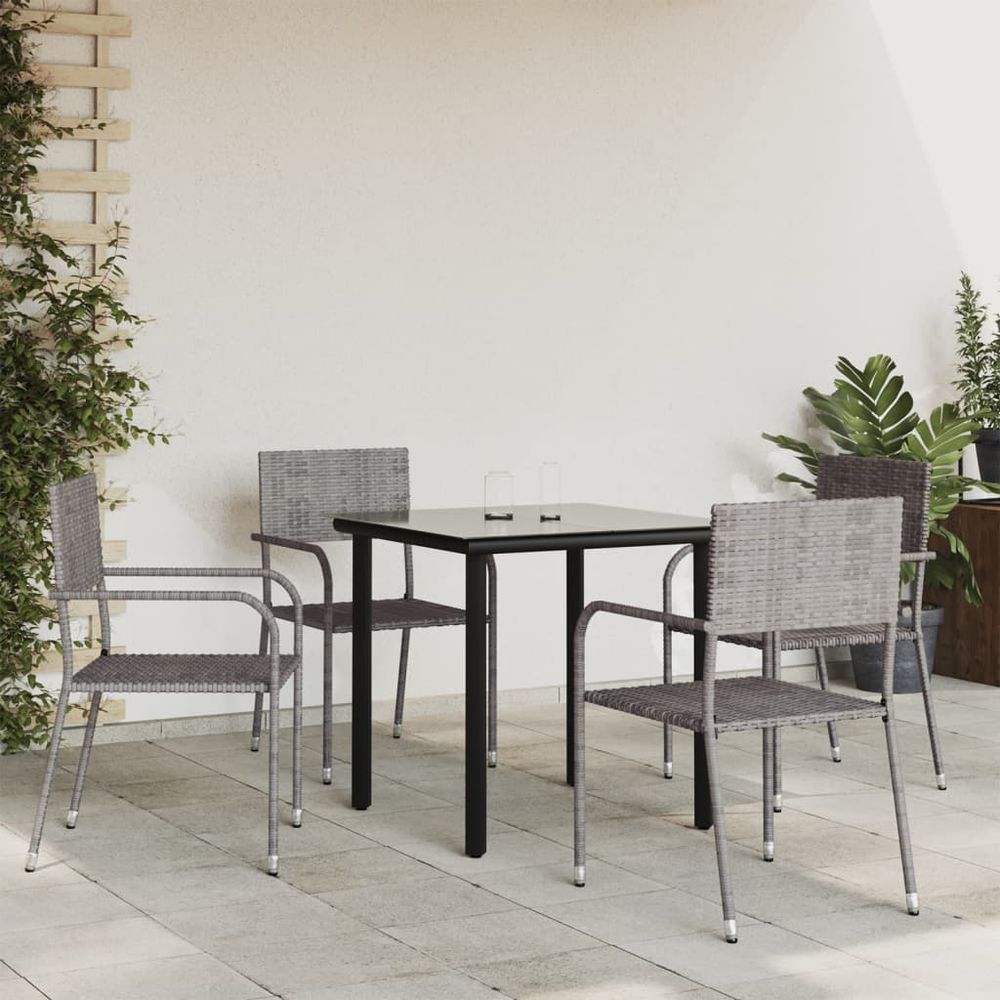 vidaXL 5 Piece Garden Dining Set Grey and Black Poly Rattan and Steel - anydaydirect