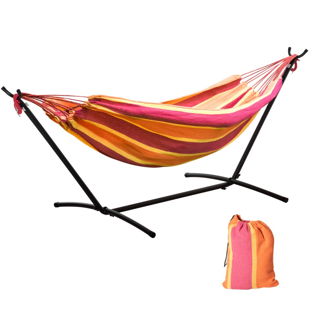 277 x 121cm Hammock & Stand Camping Hammock & Carrying Bag, 120kg, Red Stripe - anydaydirect