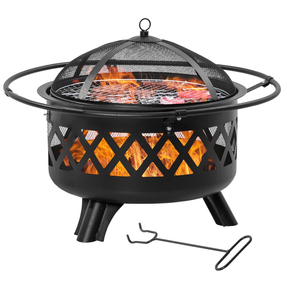 2-in-1 Outdoor Fire Pit BBQ Grill, Patio Heater Log Wood Charcoal Burner, - anydaydirect