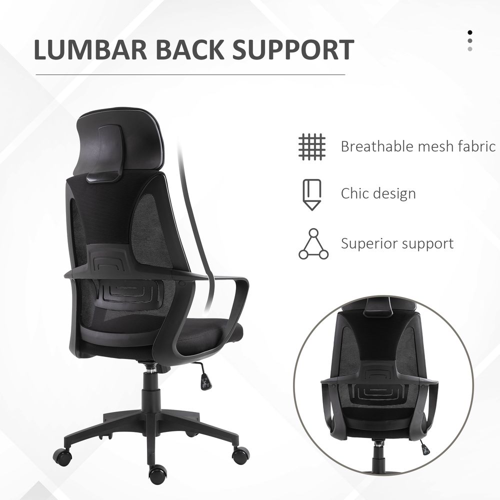 Mesh Back Office Chair w/ Adjustable Height Padded Headrest Black Vinsetto - anydaydirect