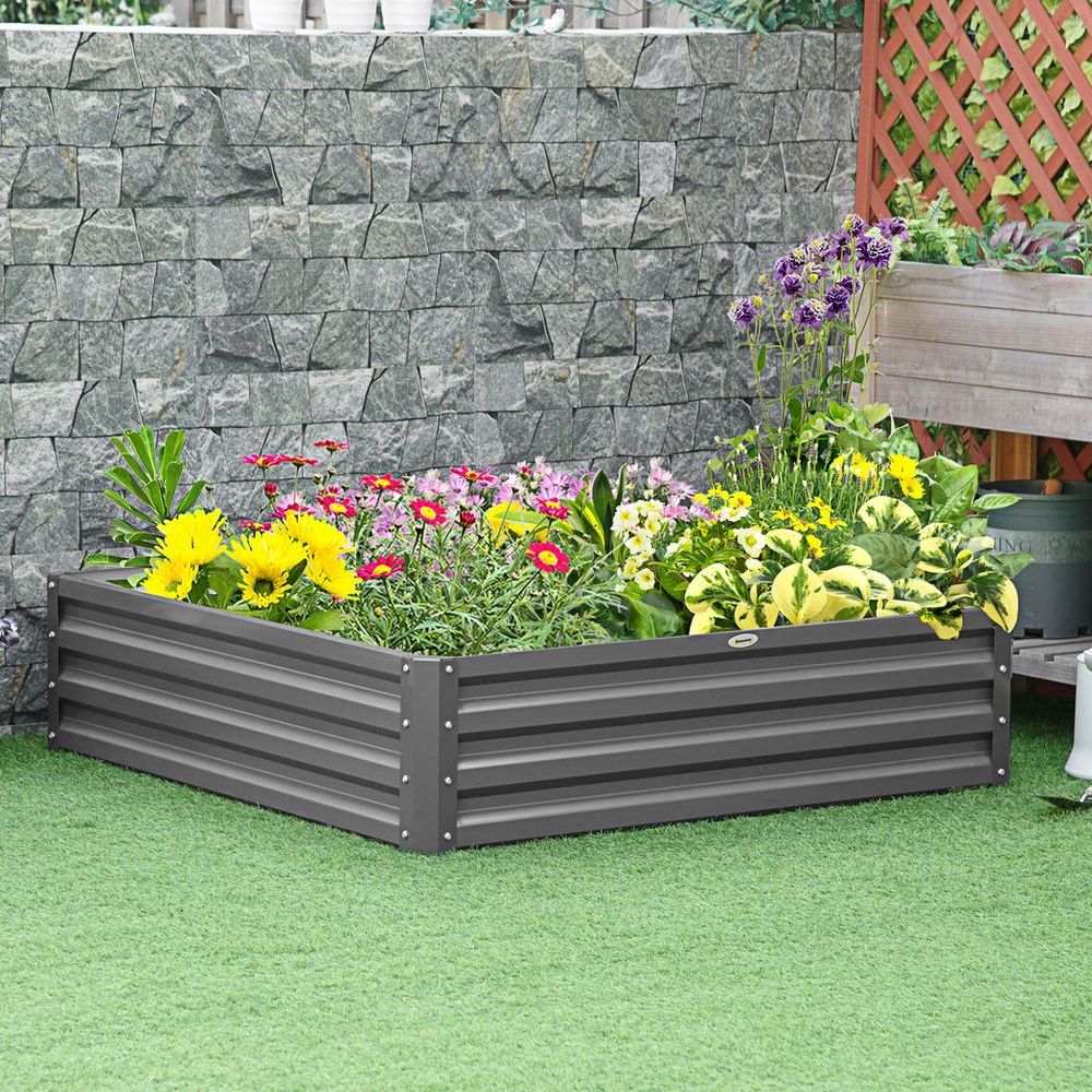 Outsunny Raised Garden Bed Metal Garden Flower Vegetable Planter Light Grey - anydaydirect