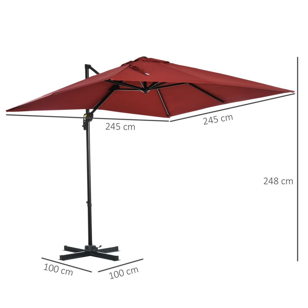 Outsunny Square Cantilever Roma Parasol 360� Rotation w/ Hand Crank, Wine Red - anydaydirect