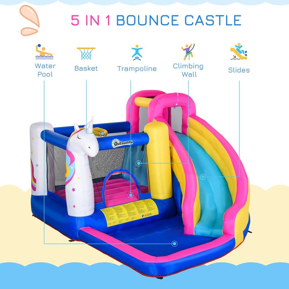 Outsunny 5 in 1 Bouncy Castle for Children with Blower, for Ages 3-8 Years - anydaydirect