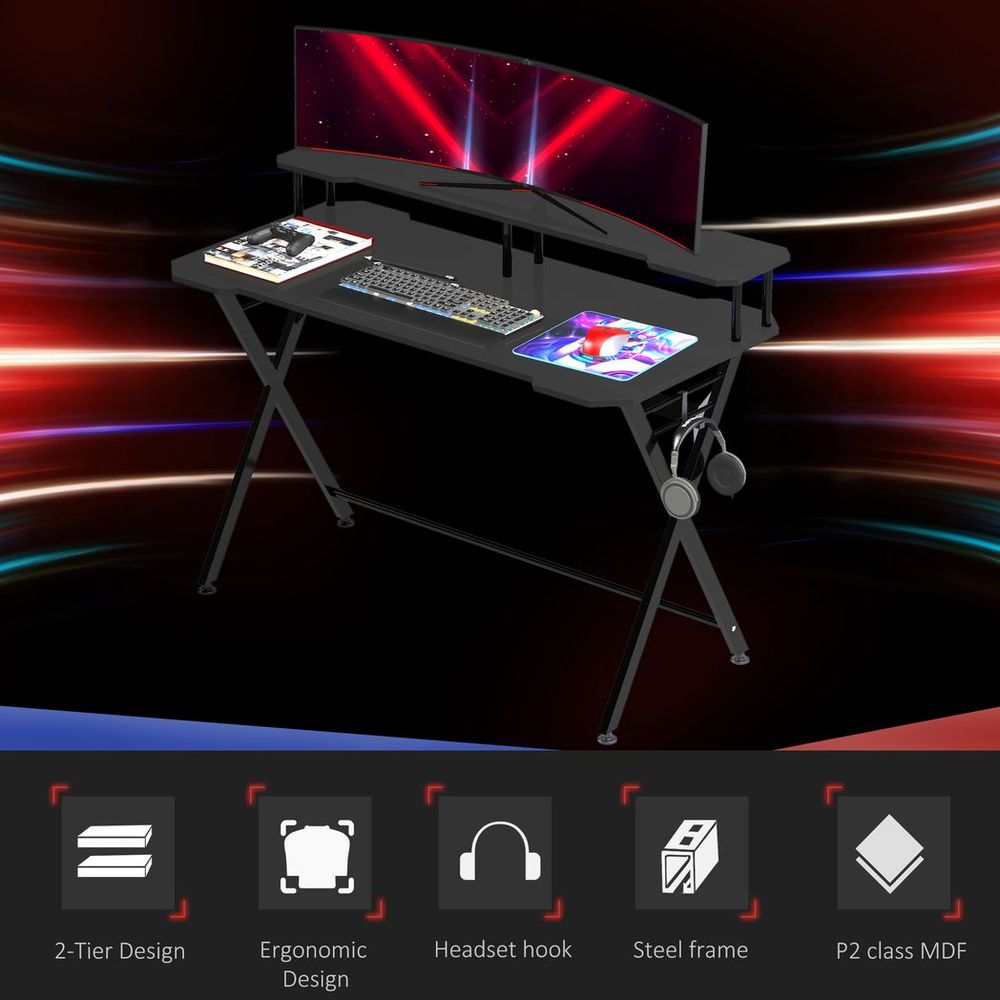 Gaming Computer Desk Writing Table w/ Headphone Hook Curved Front - anydaydirect