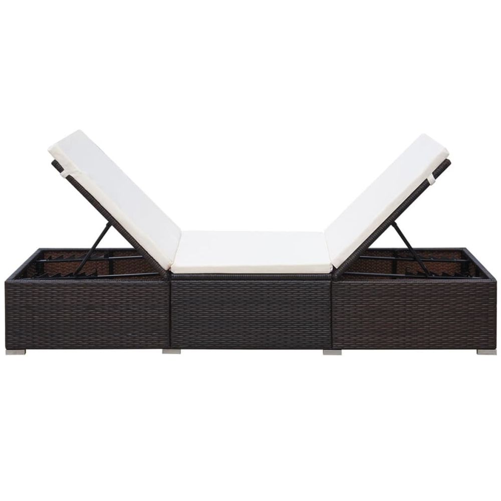 Sun Lounger with Cream White Cushion Poly Rattan Brown - anydaydirect