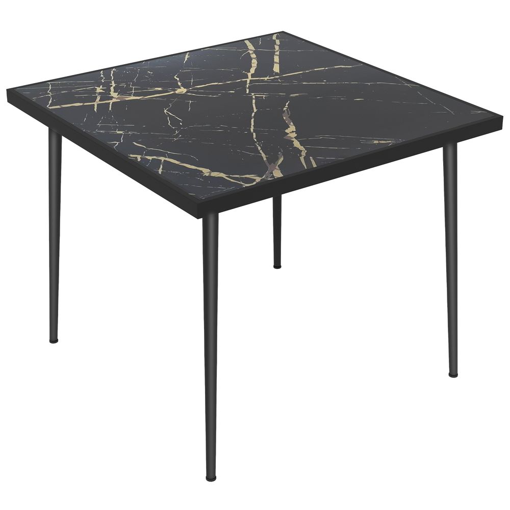 Outsunny Outdoor Dining Table for 4 with Marble Effect Tempered Glass Top Black - anydaydirect
