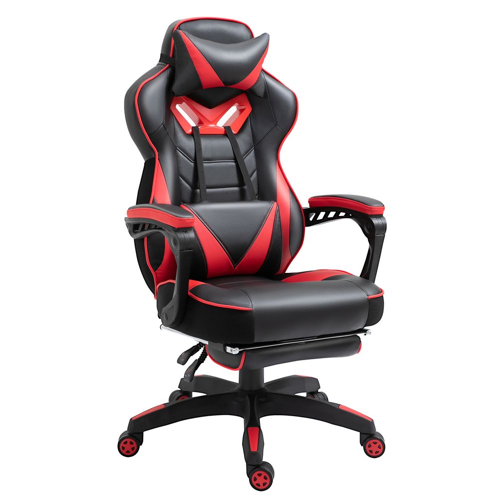 Gaming Chair Ergonomic Reclining w/ Manual Footrest Wheels Stylish Office Red - anydaydirect