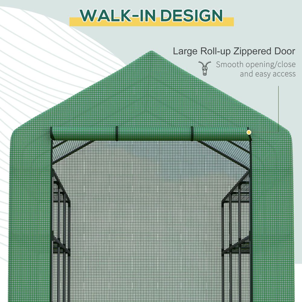 Poly Tunnel Steeple Walk in Greenhouse Removable Cover Shelves 244x180x210cm - anydaydirect