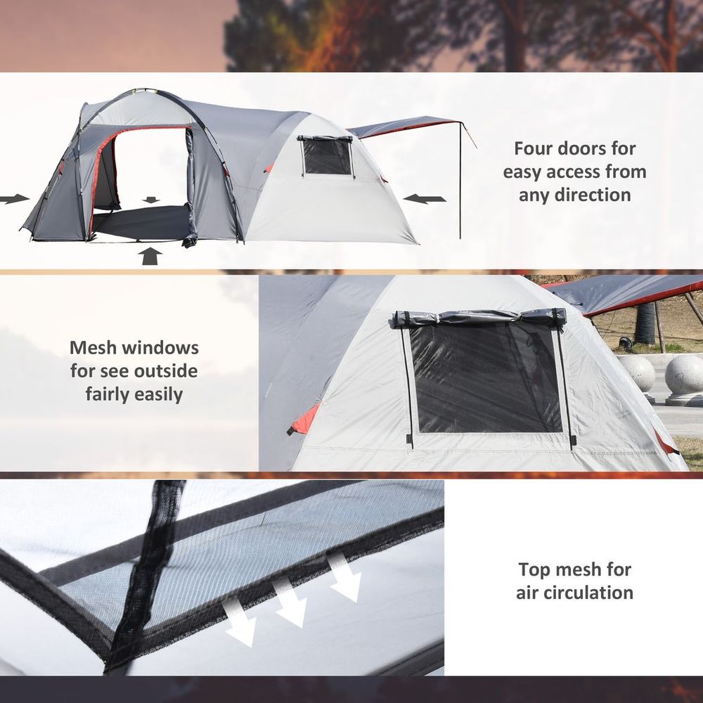 4-5 Man Outdoor Tunnel Tent, Two Room Camping Tent w/ Portable Mat - anydaydirect