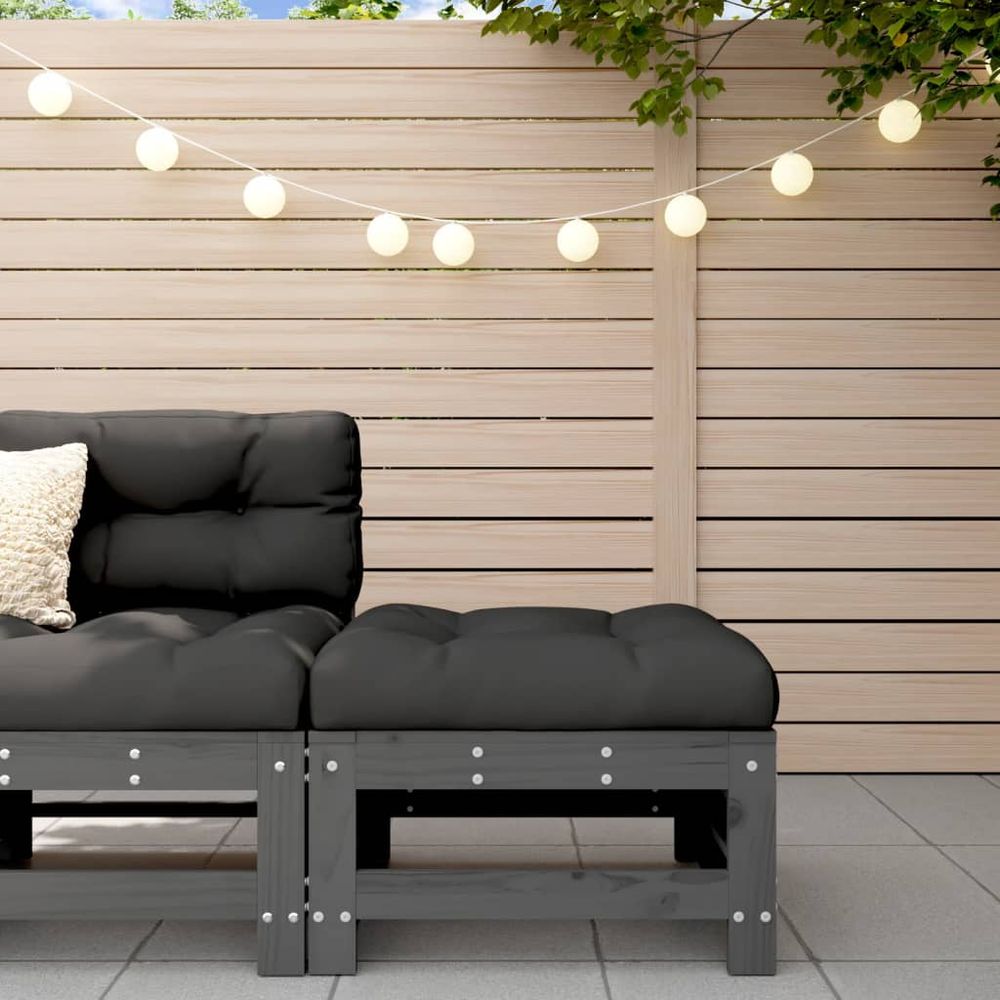 vidaXL Garden Footstool with Cushion Grey Solid Wood Pine - anydaydirect