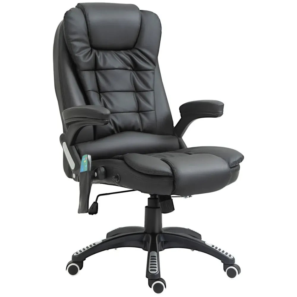 Executive Office Chair with Massage and Heat PU Leather Reclining Chair, Black - anydaydirect