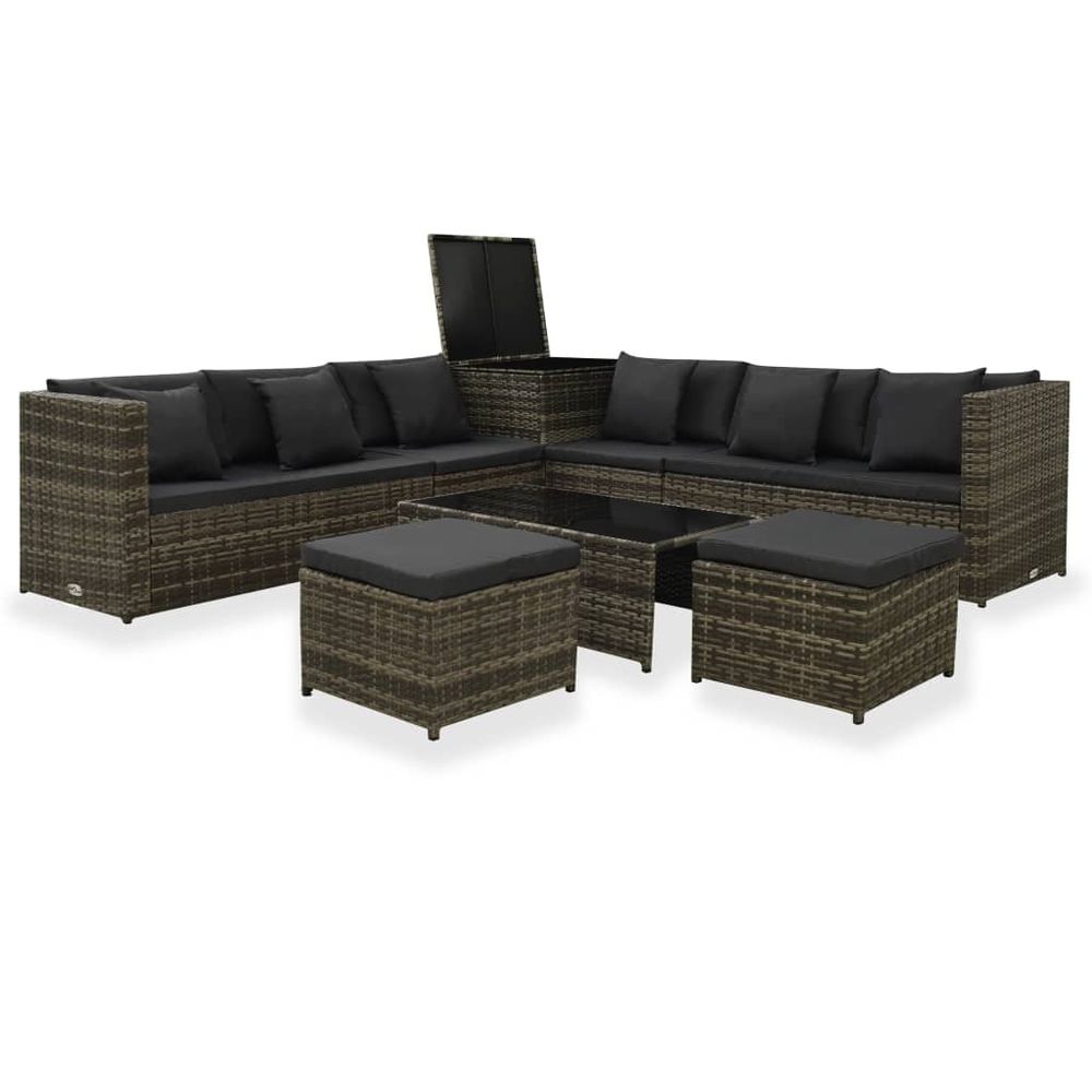 8 Piece Garden Lounge Set with Cushions Poly Rattan Grey - anydaydirect