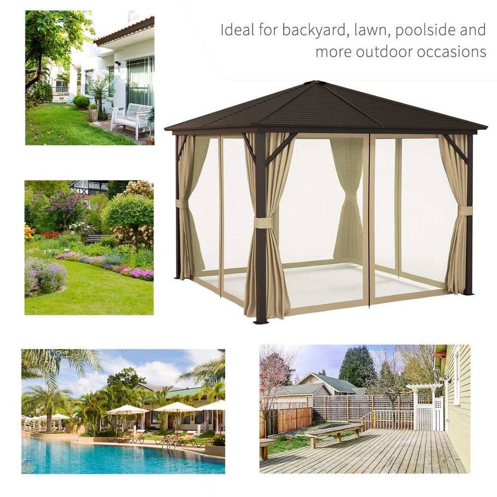 Outsunny 3x3(m) Hardtop Gazebo Outdoor Shelter w/ Metal Roof & Aluminium Frame - anydaydirect
