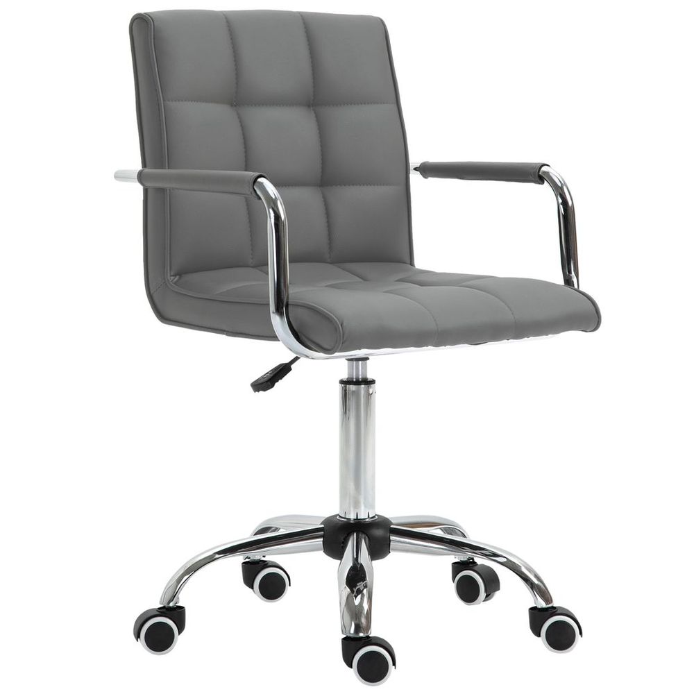 Mid Back PU Leather Home Office Chair Swivel Desk Chair with Arm, Wheel, Grey - anydaydirect