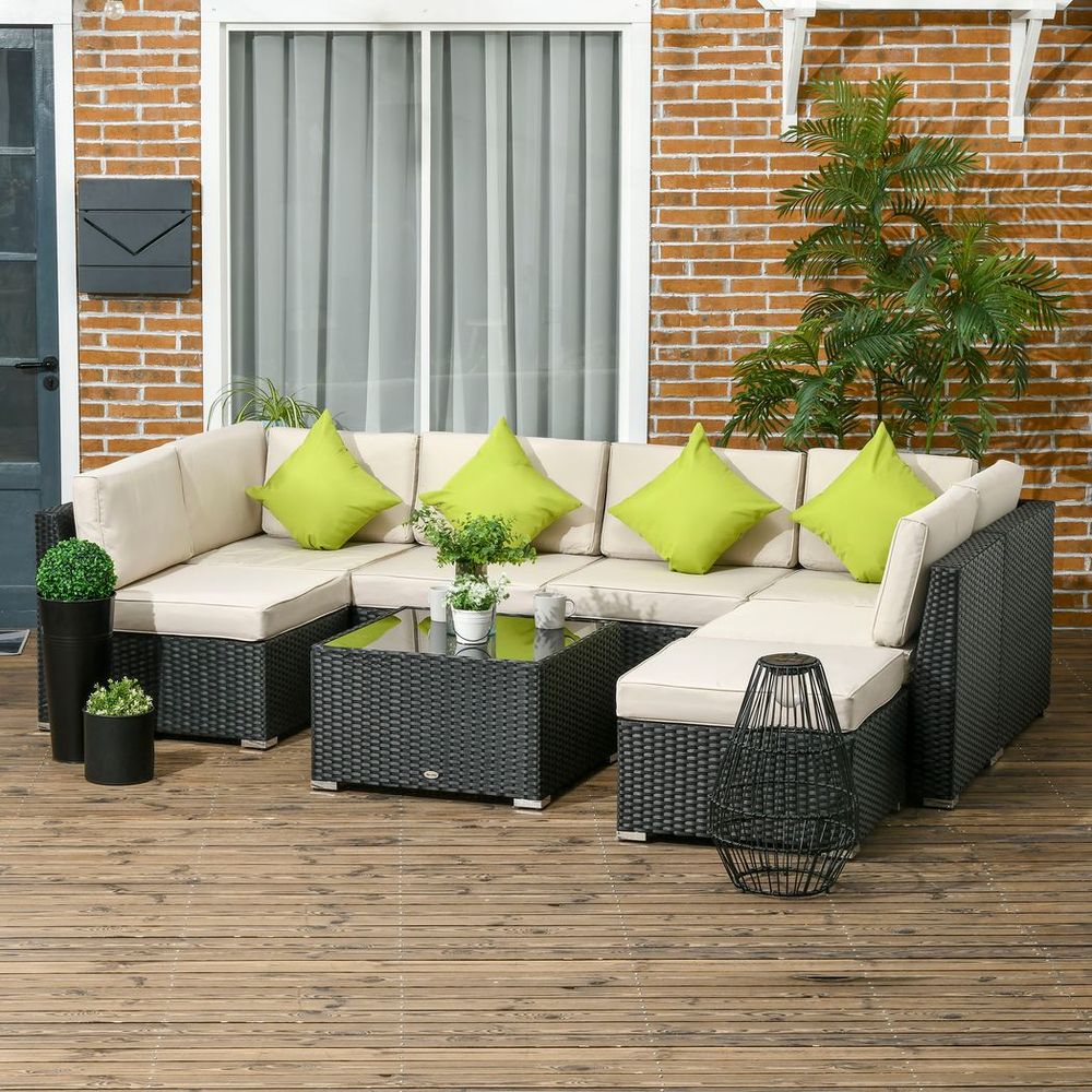 Outsunny 8 Pieces Patio Rattan Sofa Set Garden Furniture Set for Outdoor Black - anydaydirect