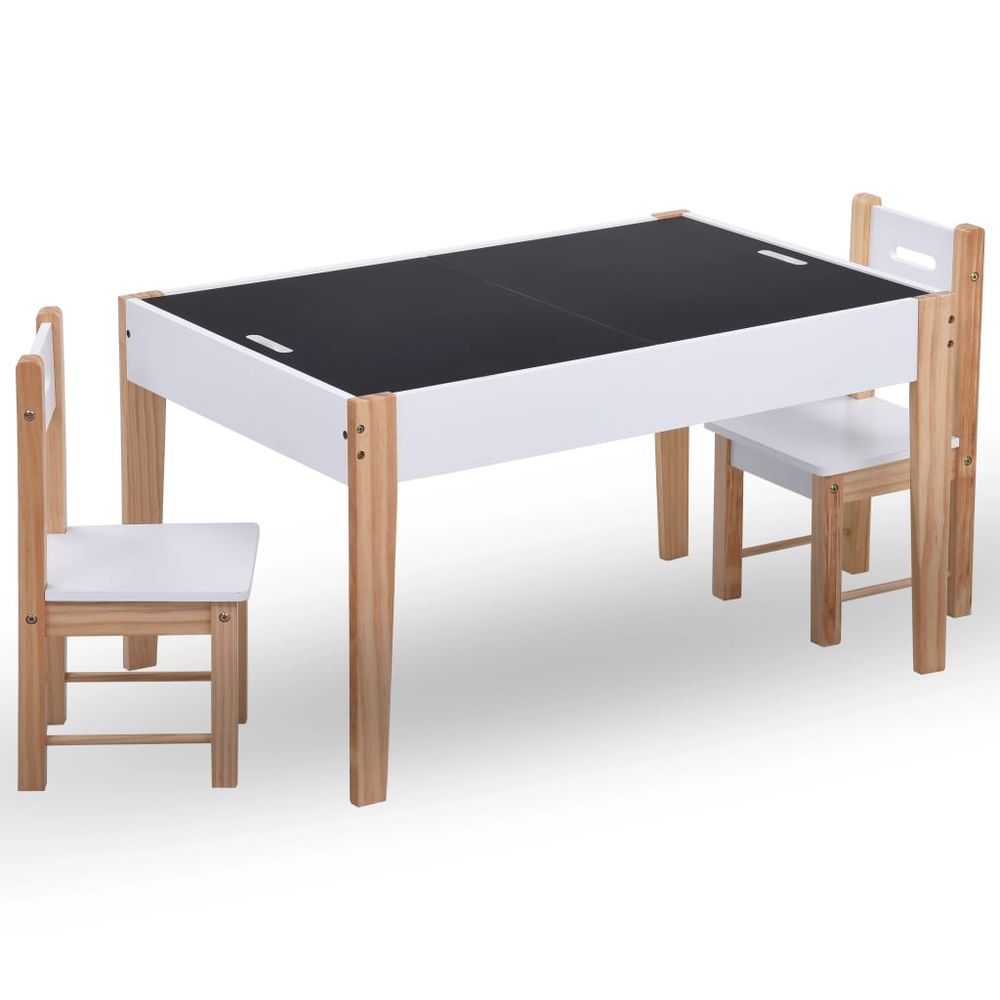 3 Piece Kids Storage Chalkboard Table Chair Set Black and White - anydaydirect