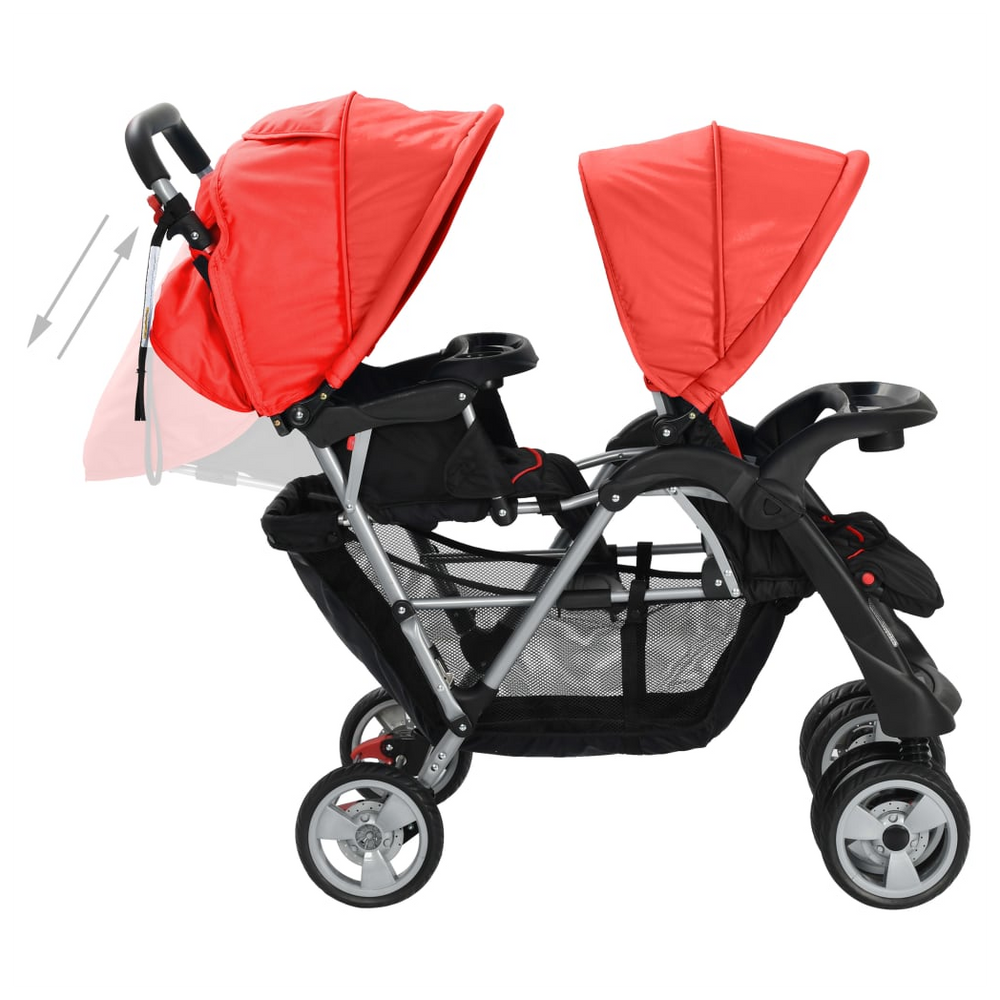 Tandem Stroller Steel Red and Black - anydaydirect