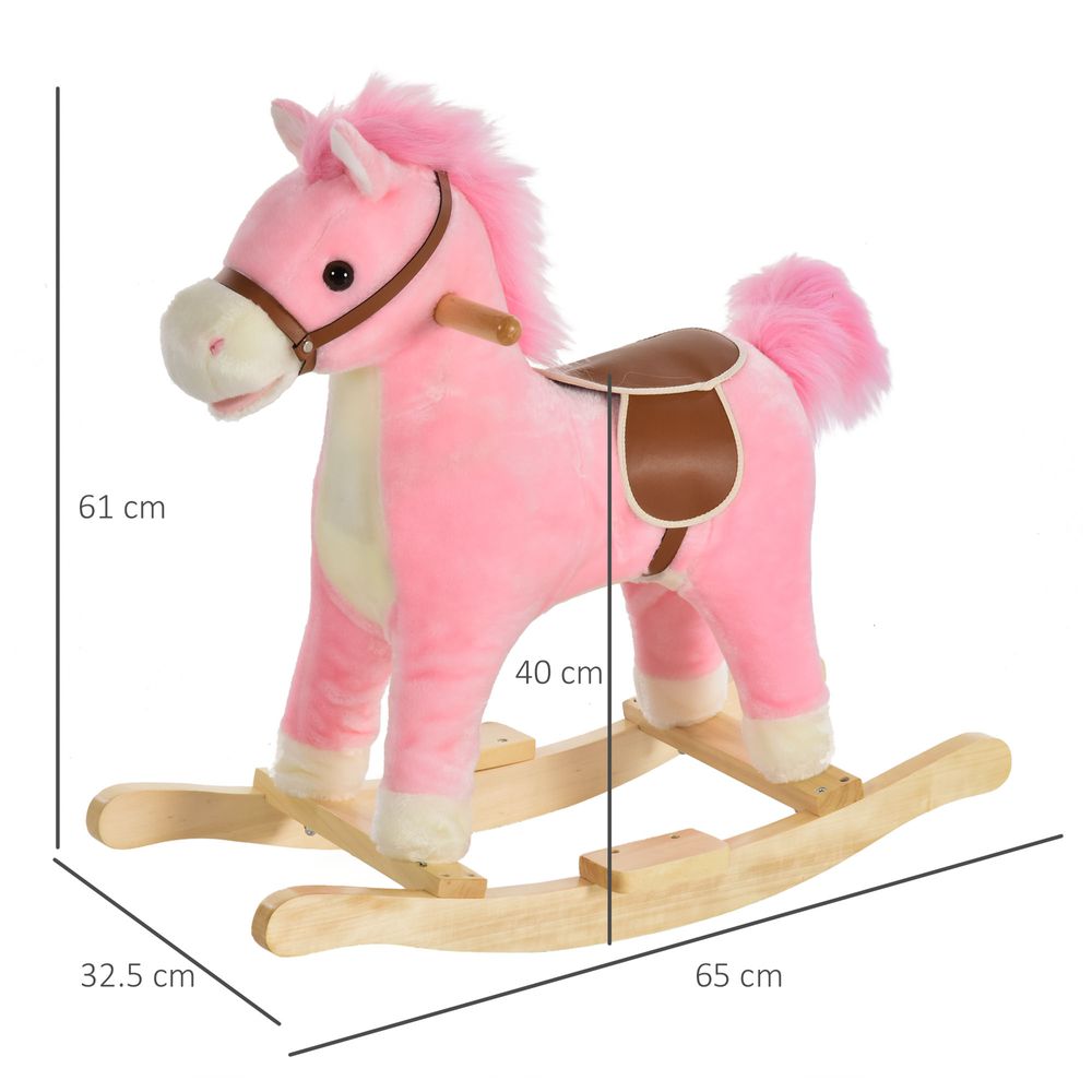Kids Plush Rocking Horse w/ Moving Mouth Tail Sounds 18-36 Months Pink HOMCOM - anydaydirect