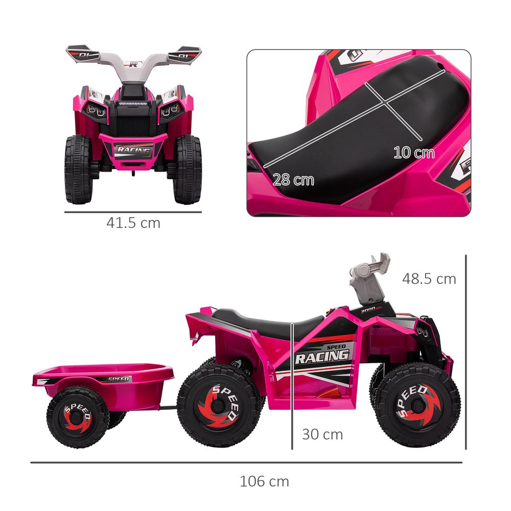 Electric Quad Bike, 6V Kids Ride On ATV w/ Back Trailer for 18-36 Months - Pink - anydaydirect
