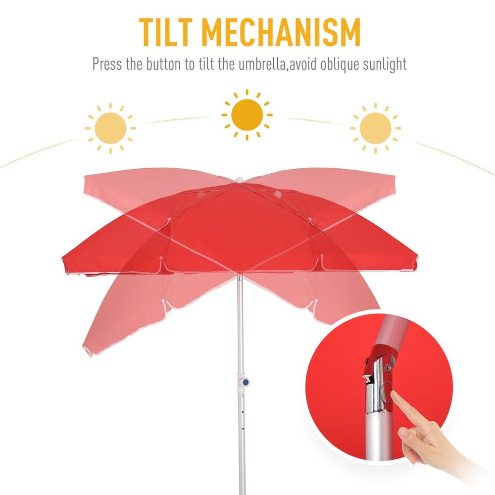 1.96m Arced Beach Umbrella 3-Angle Canopy w/ Aluminium Frame Bag Red - anydaydirect