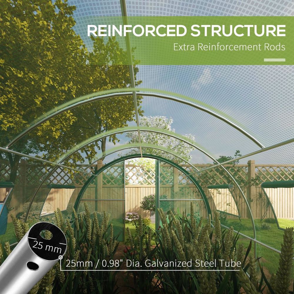 Outsunny Tunnel Greenhouse, Upgraded Structure, Hinged Doors, 6 x 3(m), Green - anydaydirect