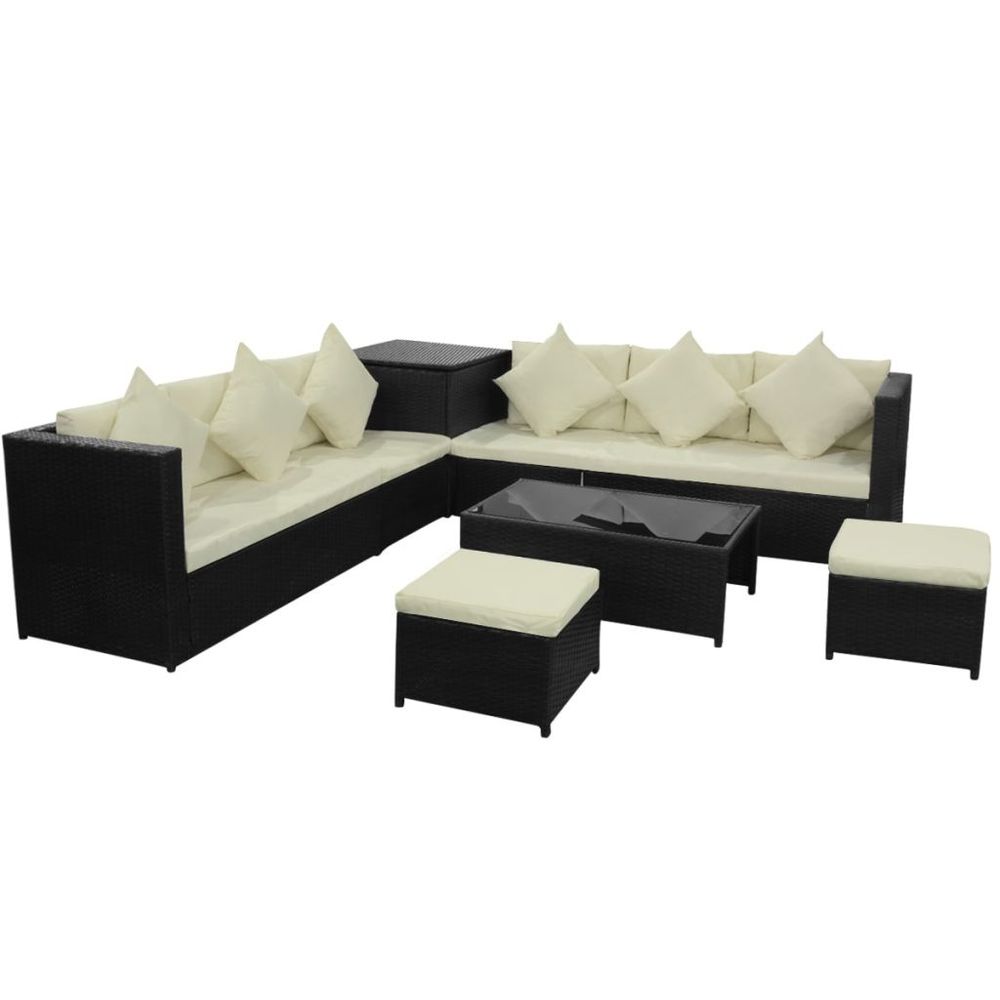 8 Piece Garden Lounge Set with Cushions Poly Rattan Black - anydaydirect