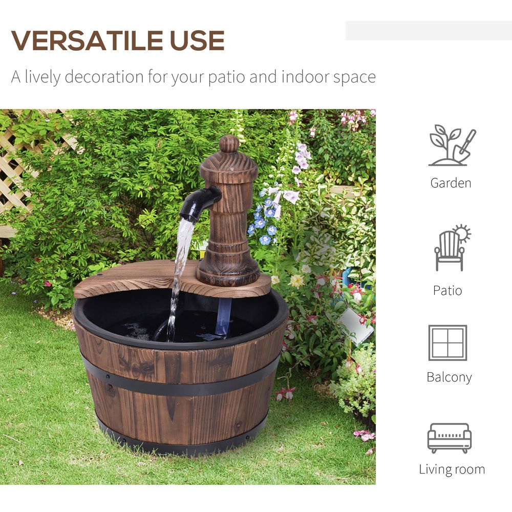 Outsunny Barrel Water Pump Fountain Rustic Wood Electric Water Feature Garden - anydaydirect