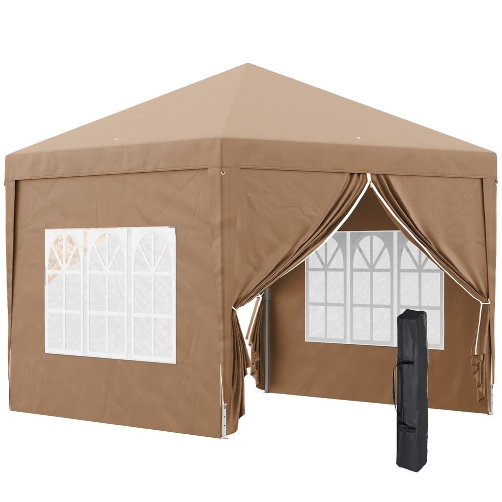 Outsunny 3x3 m Pop Up Gazebo Party Tent Canopy Marquee with Storage Bag Coffee - anydaydirect