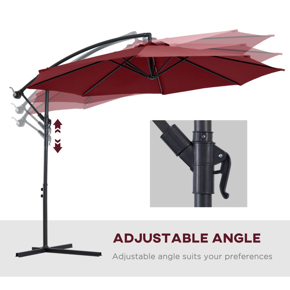 3(m) Garden Banana Parasol Cantilever Umbrella w/ Base, Wine Red Outsunny - anydaydirect