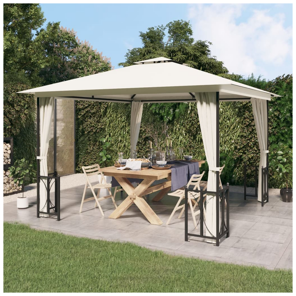 Gazebo with Sidewalls&Double Roofs 3x3 m Cream - anydaydirect