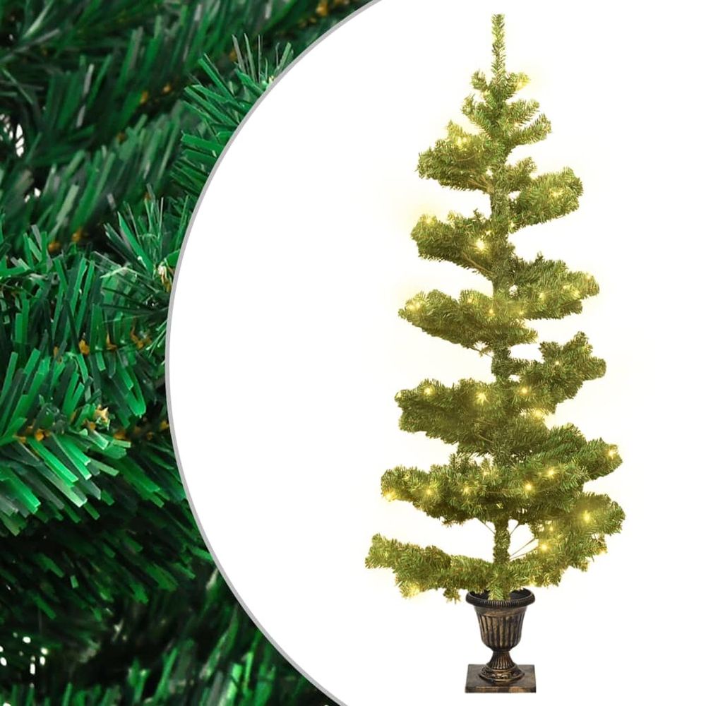 Swirl Christmas Tree with Pot and LEDs Green 120 cm PVC - anydaydirect