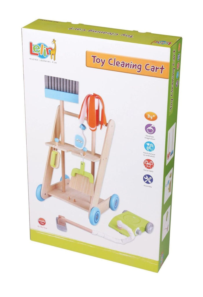 Lelin 11PC Wooden Toy Cleaning Cart Trolley Pretend Play Set for Kids - anydaydirect