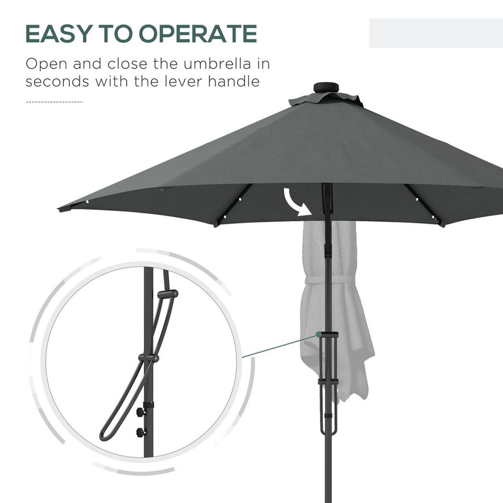 Outsunny 3(m) Cantilever Garden Parasol Umbrella W/ Solar LED and Cover, Grey - anydaydirect