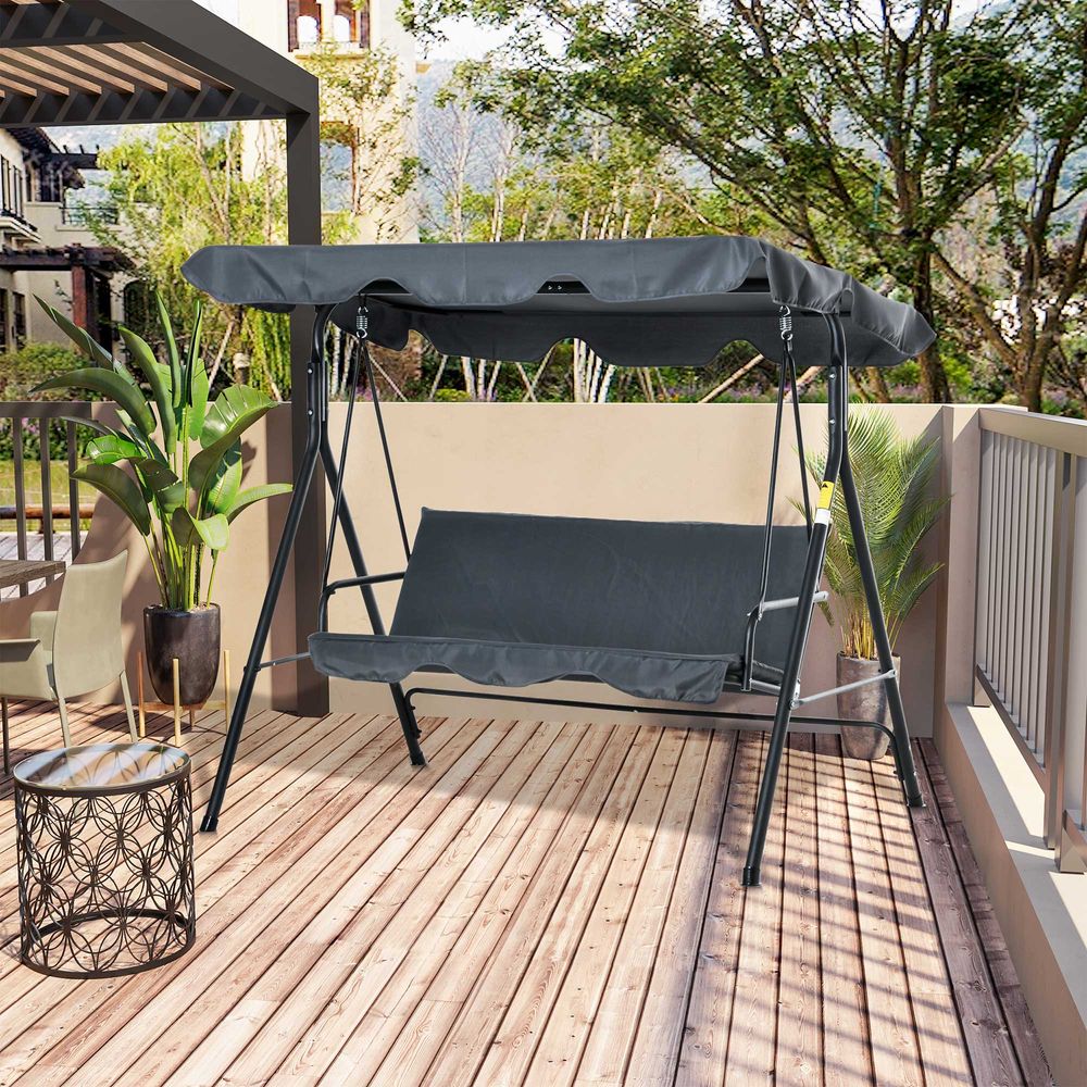 3 Seater Canopy Swing Chair Rocking Bench Patio Metal Seat with Top Roof - anydaydirect