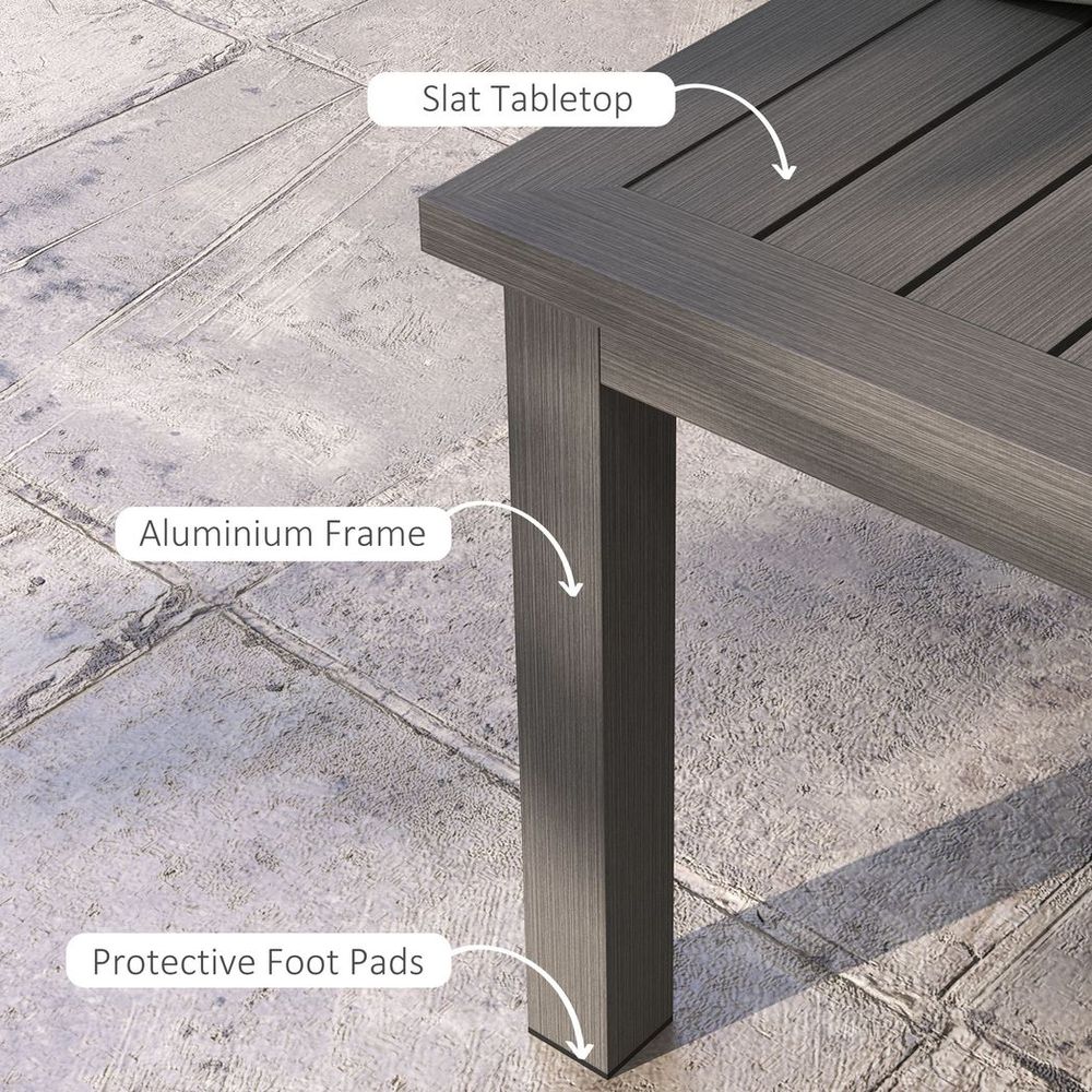 Outsunny Aluminium Outdoor Coffee Table Patio Table with Brown Wood Grain Effect - anydaydirect