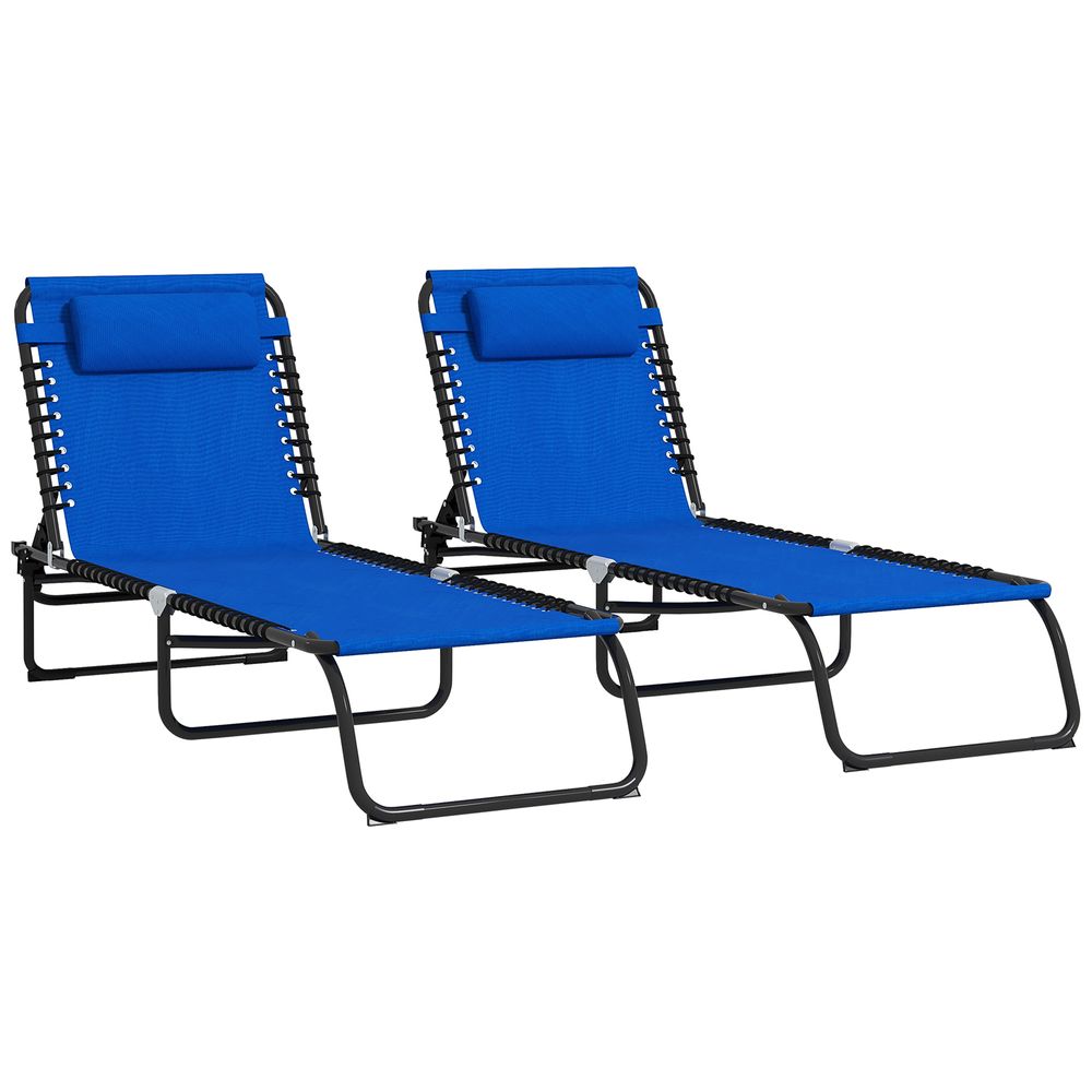 Outsunny 2 Pcs Folding Beach Chair Chaise Lounge 4 Adjustable Positions, Blue - anydaydirect