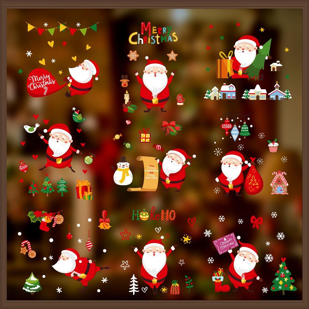 9 Sheets Christmas Window Stickers Double-side PVC Reusable Window Cling - anydaydirect