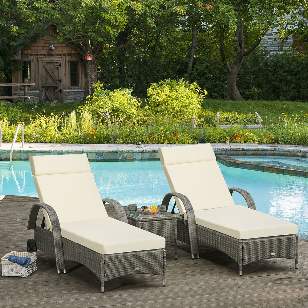Set of 2 Lounger Cushions Deep Seat Patio Cushions with Ties White - anydaydirect