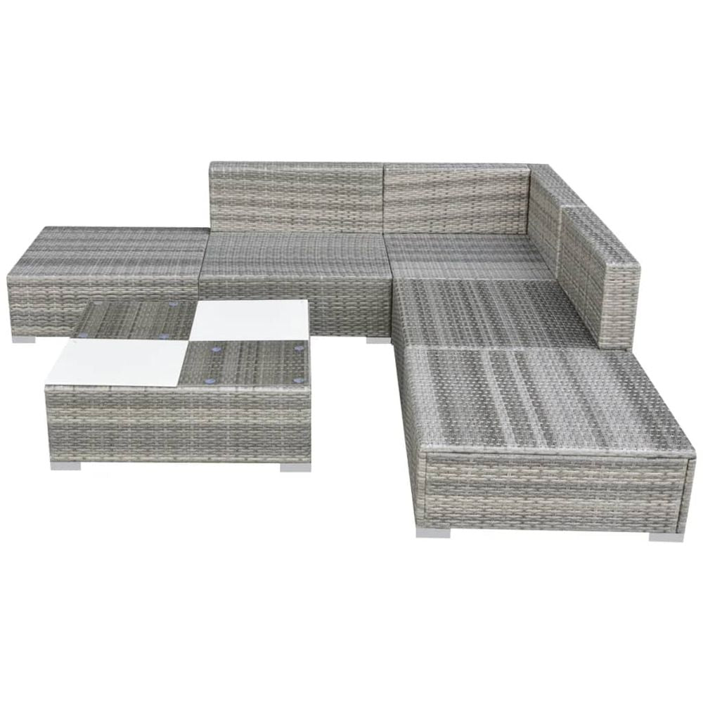 6 Piece Garden Lounge Set with Cushions Poly Rattan Grey - anydaydirect