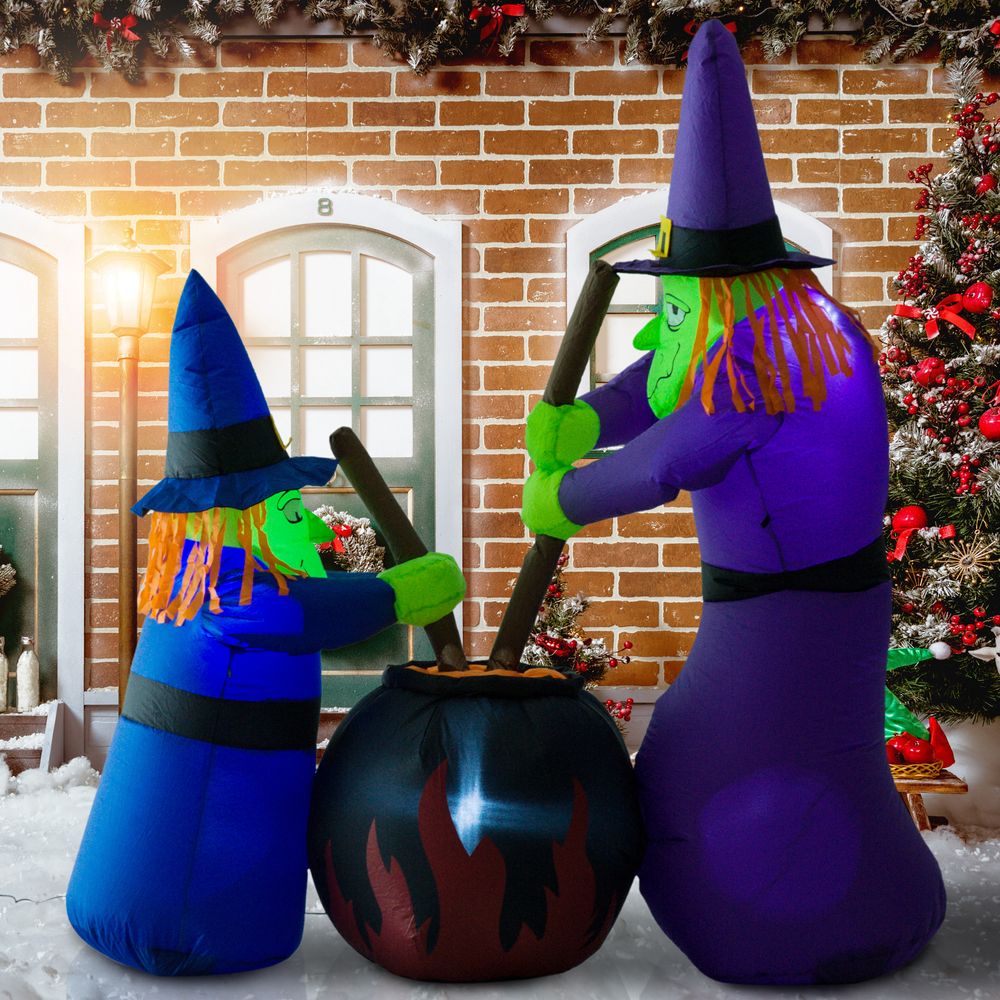 1.8m Inflatable Halloween Lawn Deco with LED Witches Around A Black Cauldron - anydaydirect