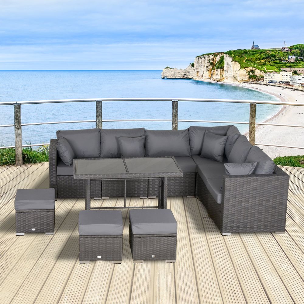 10 Pcs Rattan Sofa Set-Grey/Dusty Blue Cushion - anydaydirect