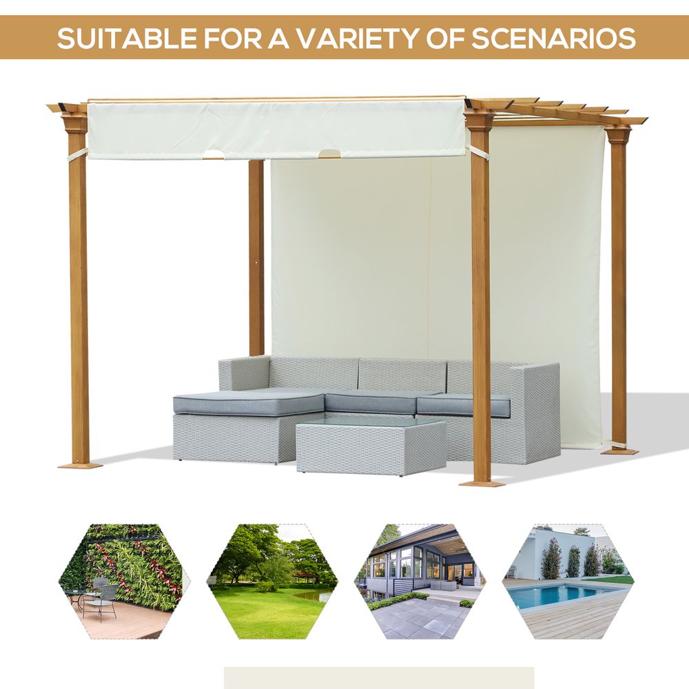 Outsunny Steel Frame Retractable Outdoor Garden Pergola Beige - anydaydirect