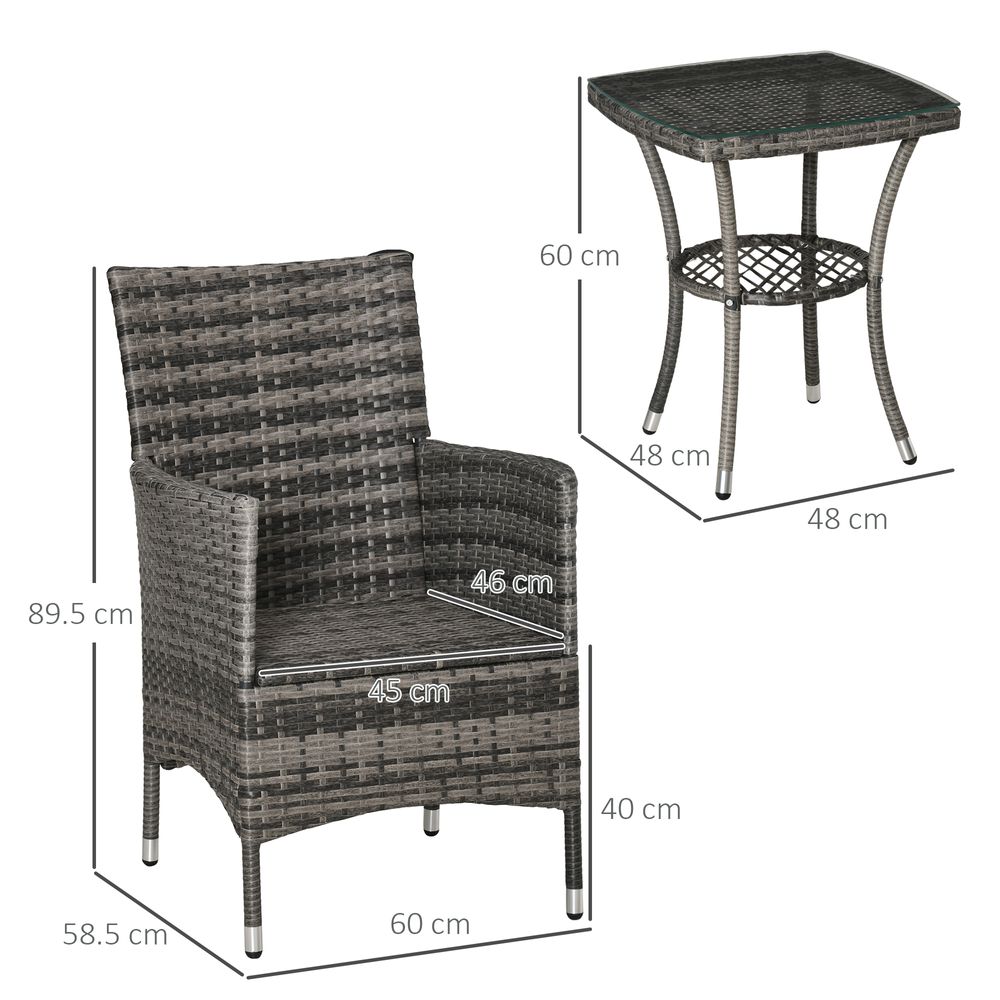 2 Seater GardenRattan Furniture Bistro Set Table Set Conservatory, Light Grey - anydaydirect