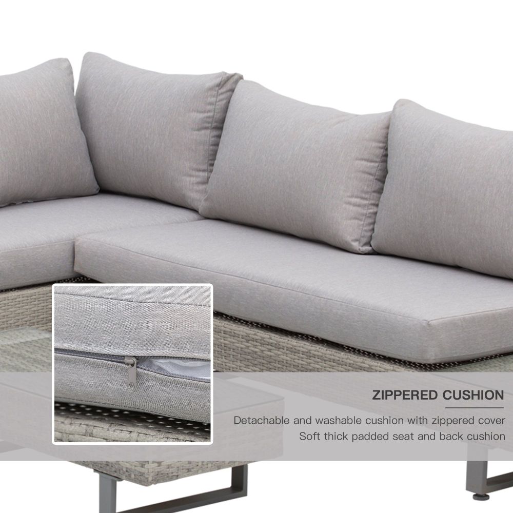 3pc Rattan Sofa Set Lounge Furniture Tea Table, Side Table & Cushioned Grey - anydaydirect