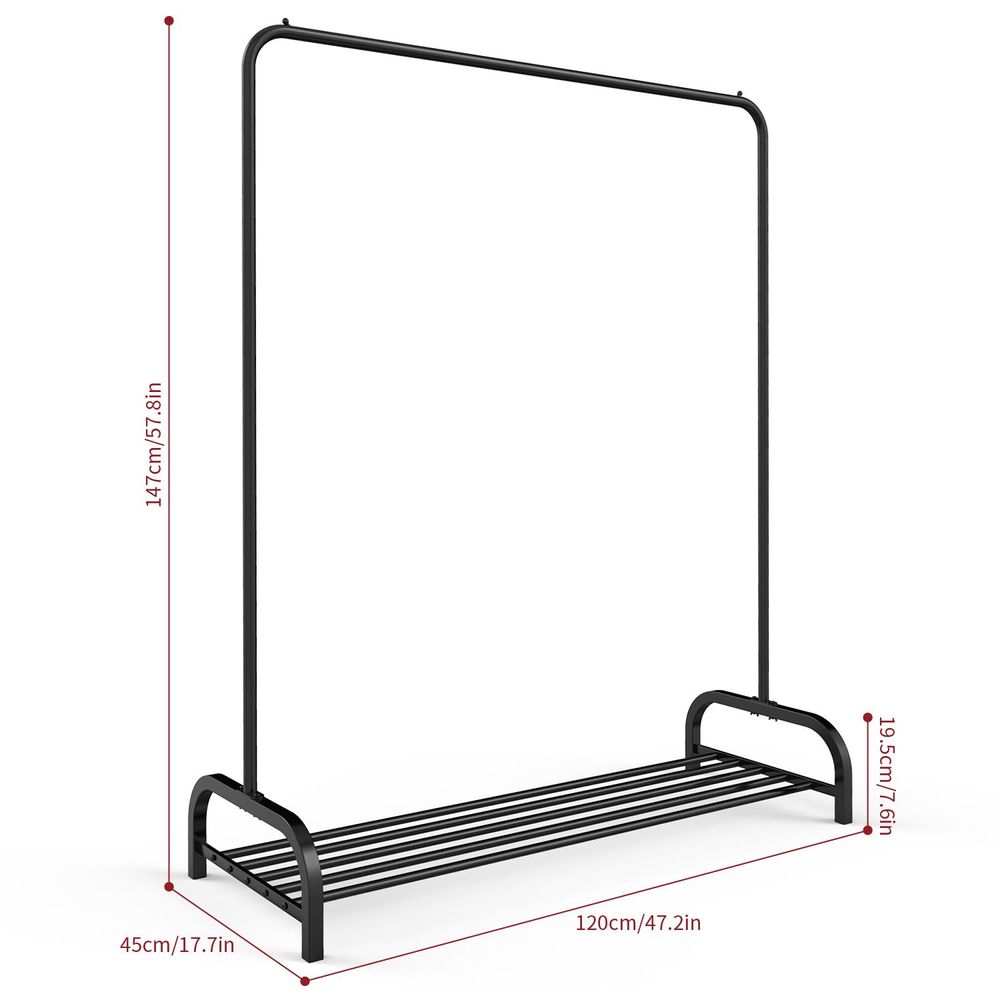 2x Heavy Duty Modern Metal Clothes Single Hanging Rail Stand with Storage Shelf For Dresses Boxes & Shoes BLACK - anydaydirect