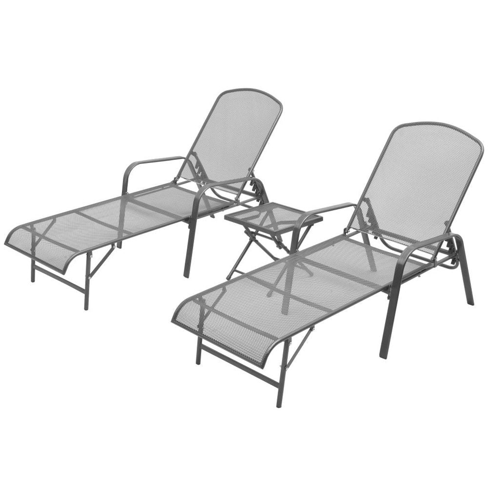 Sun Loungers 2 pcs with Table Steel Anthracite - anydaydirect