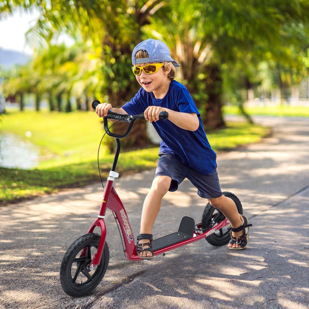 Push Scooter Teen Kids Stunt Bike Ride On with 12" EVA Tyres, Red HOMCOM - anydaydirect