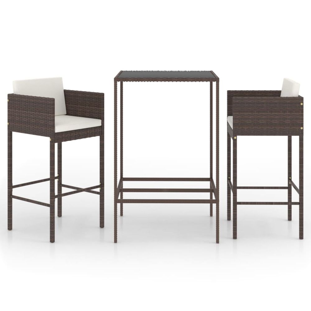 3 Piece Garden Bar Set with Cushions Poly Rattan Brown - anydaydirect