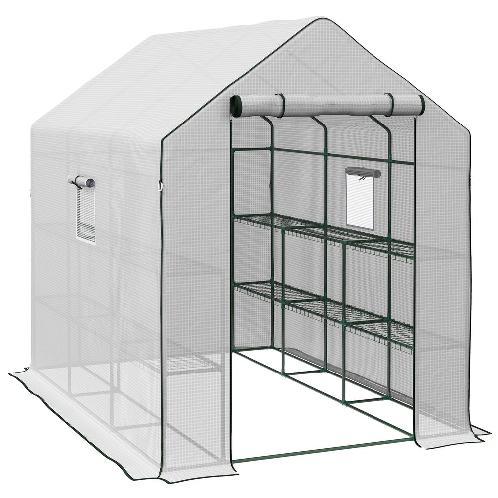 Outsunny Walk-in Outdoor Green House with Door and Mesh Windows, White - anydaydirect